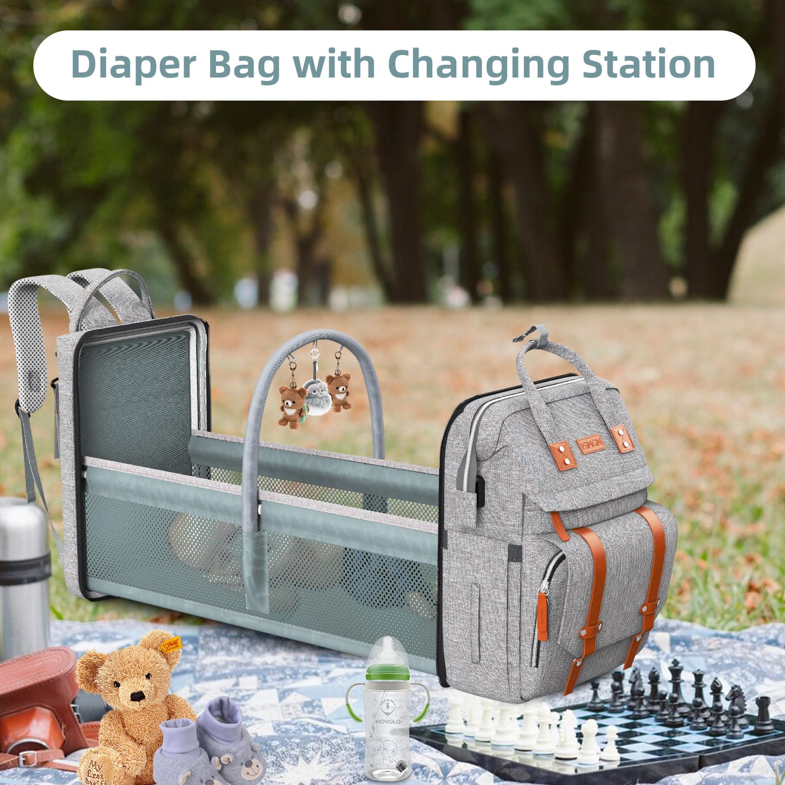 ISMGN Diaper Bag Backpack padded back panel boosts comfort on long days.