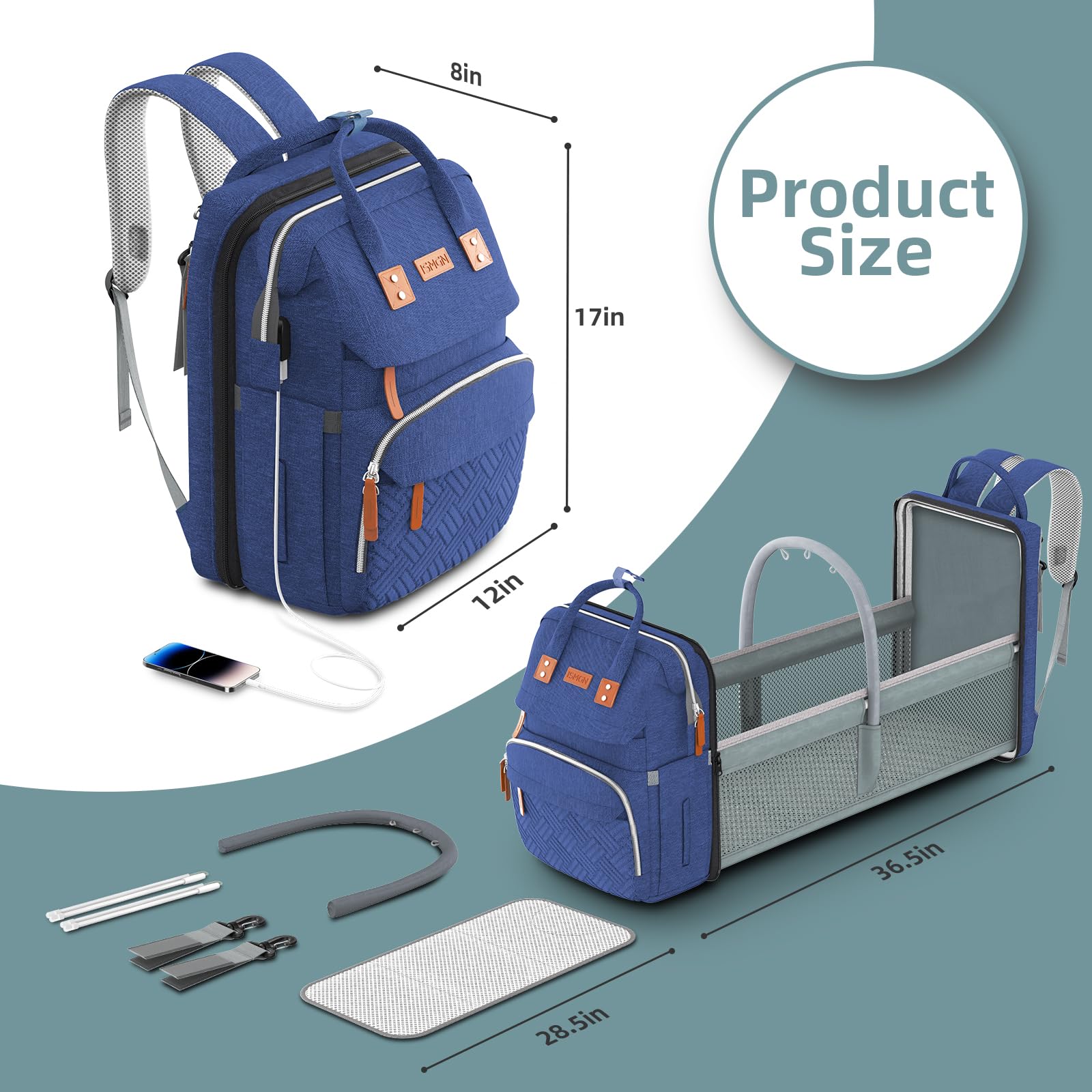 ISMGN diaper bag backpack padded shoulder straps for comfortable carry