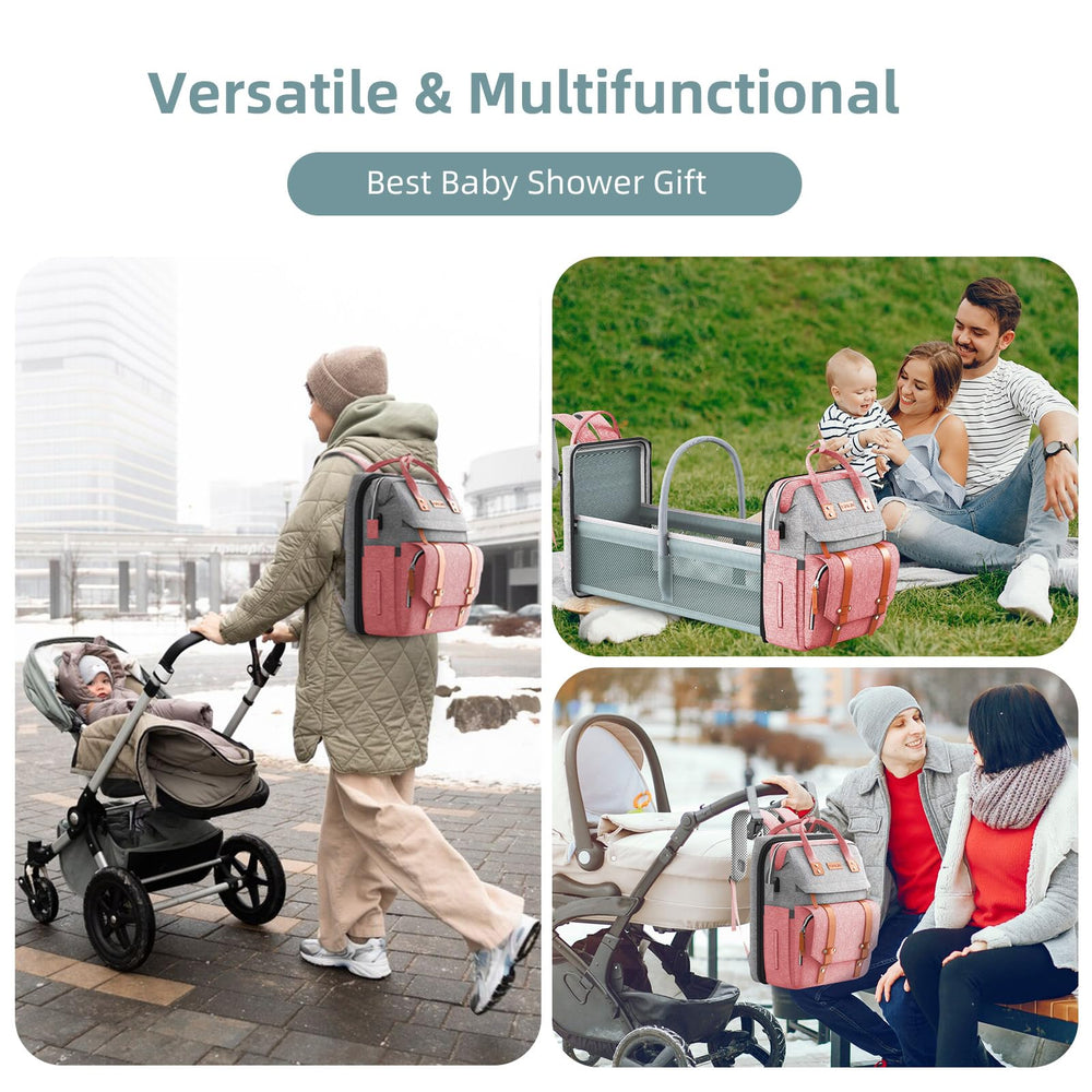 ISMGN diaper bag backpack pinkgray unisex design suits parents and travelers