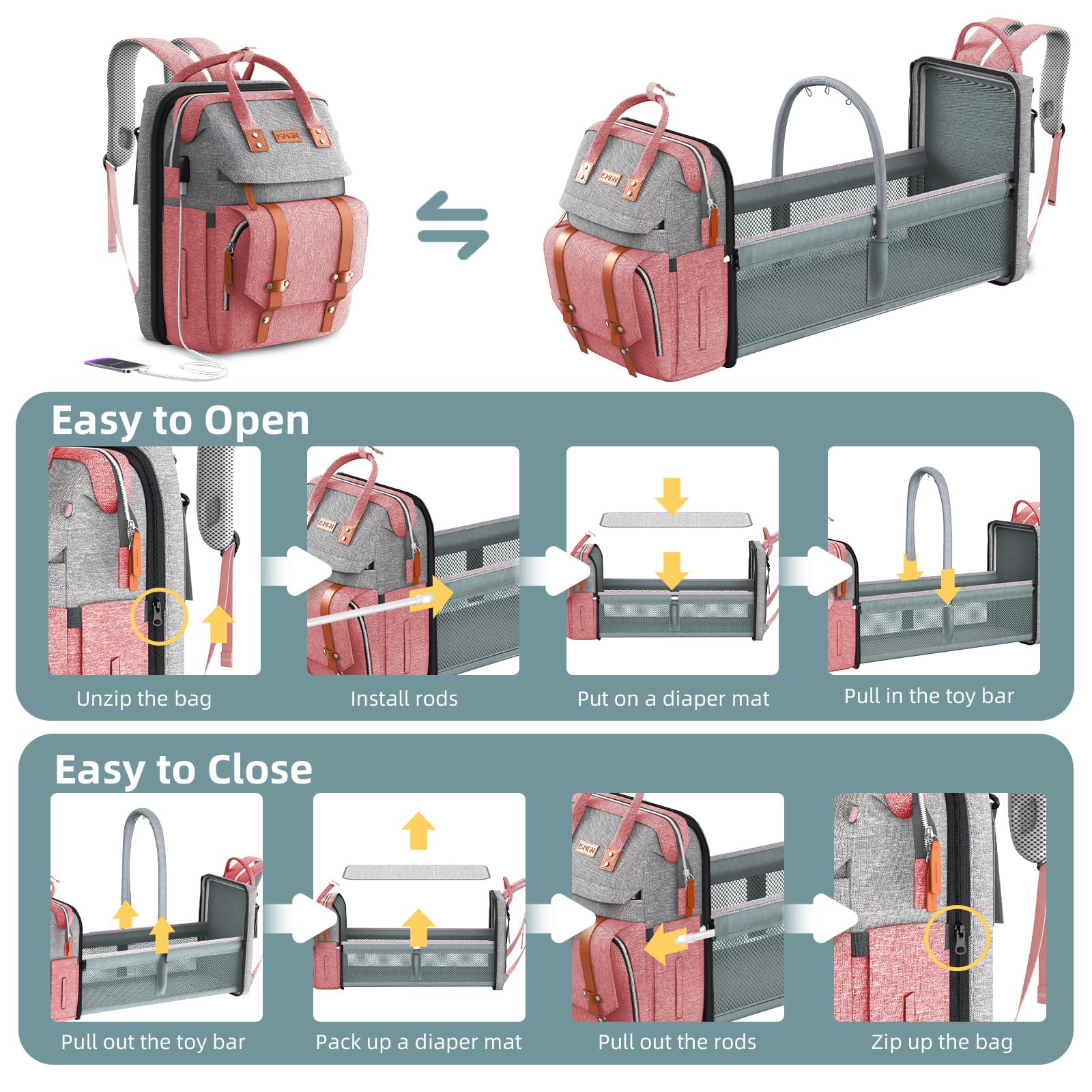 ISMGN diaper bag backpack cushioned straps for comfortable all-day wear