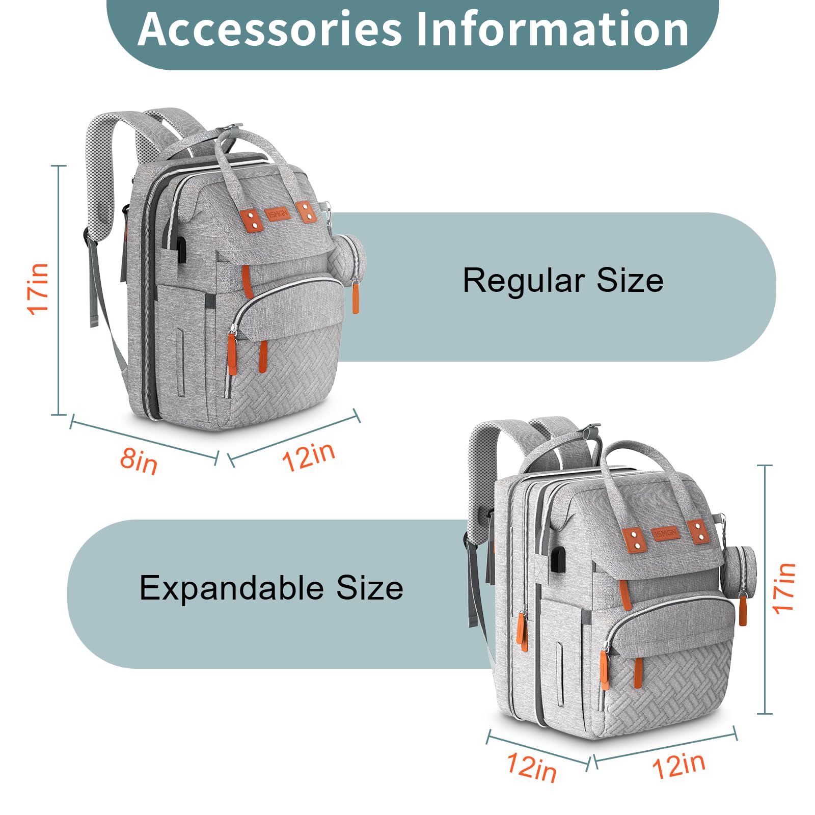 ISMGN three-mode diaper bag backpack can be worn as backpack, tote, or handheld