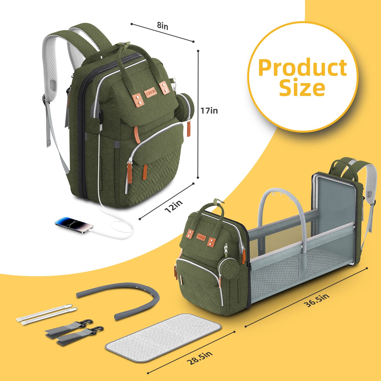 ISMGN diaper bag backpack waterproof fabric helps keep belongings clean.