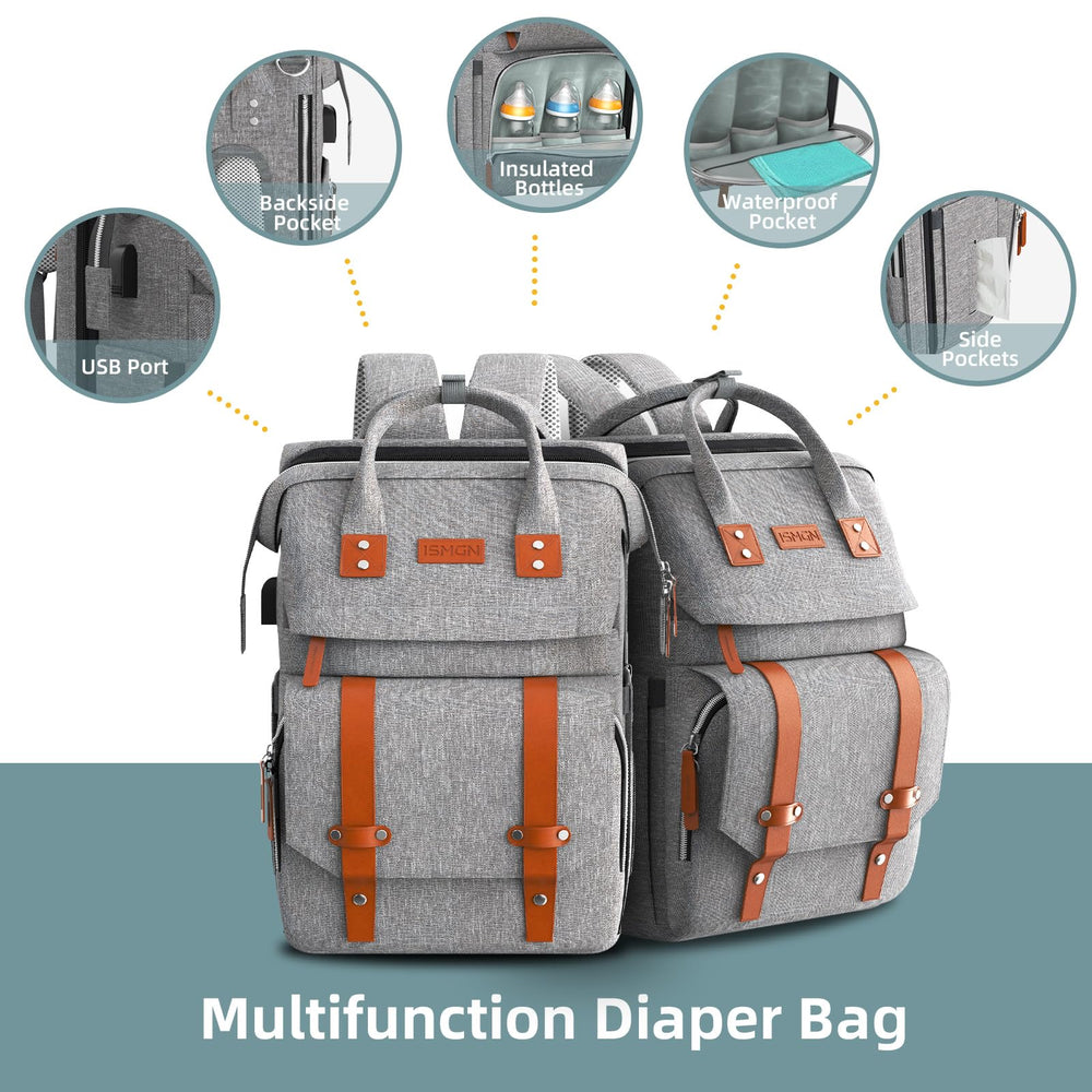 ISMGN Diaper Bag Backpack waterproof outer resists spills during daily outings.