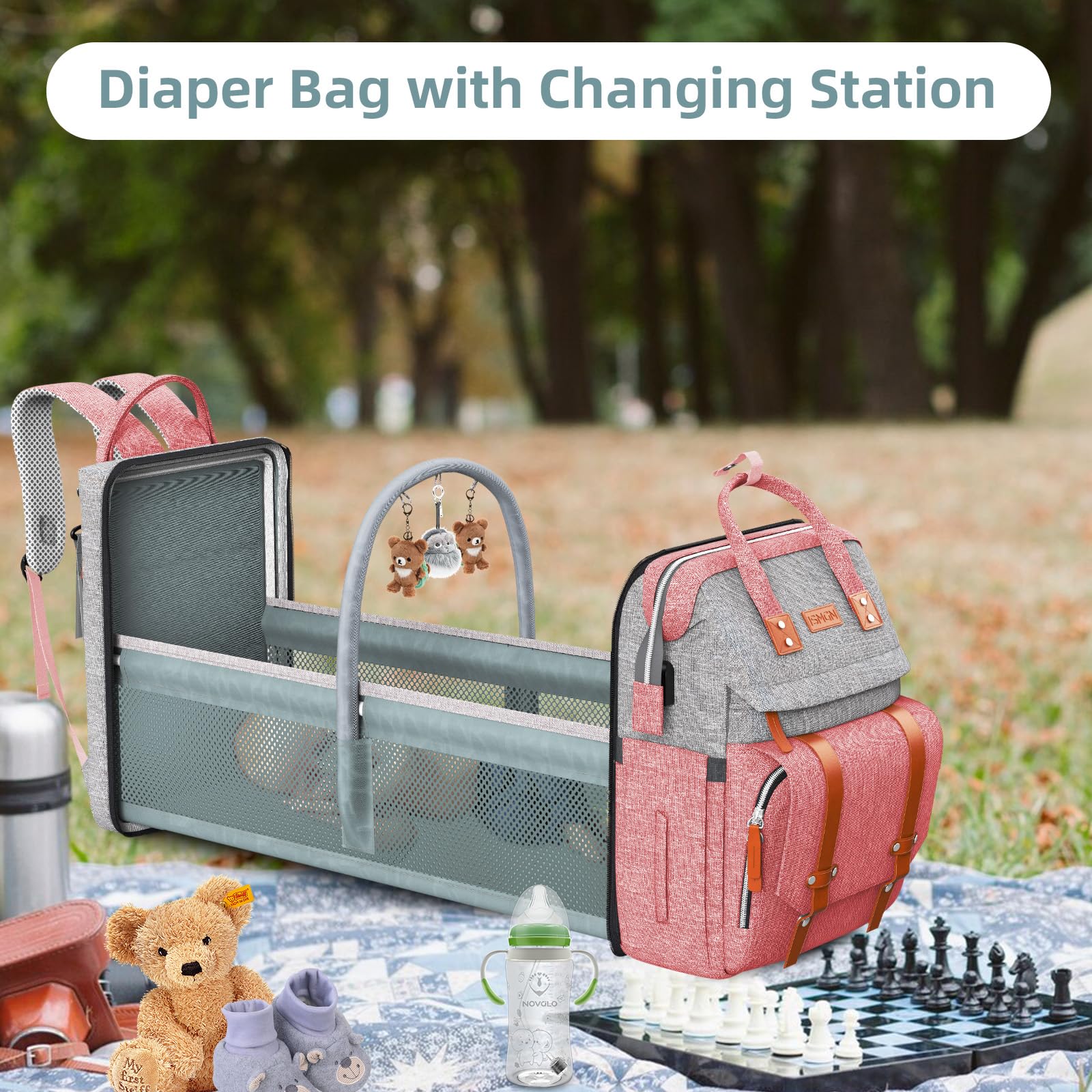 ISMGN diaper bag backpack water-resistant pocket protects contents during outings