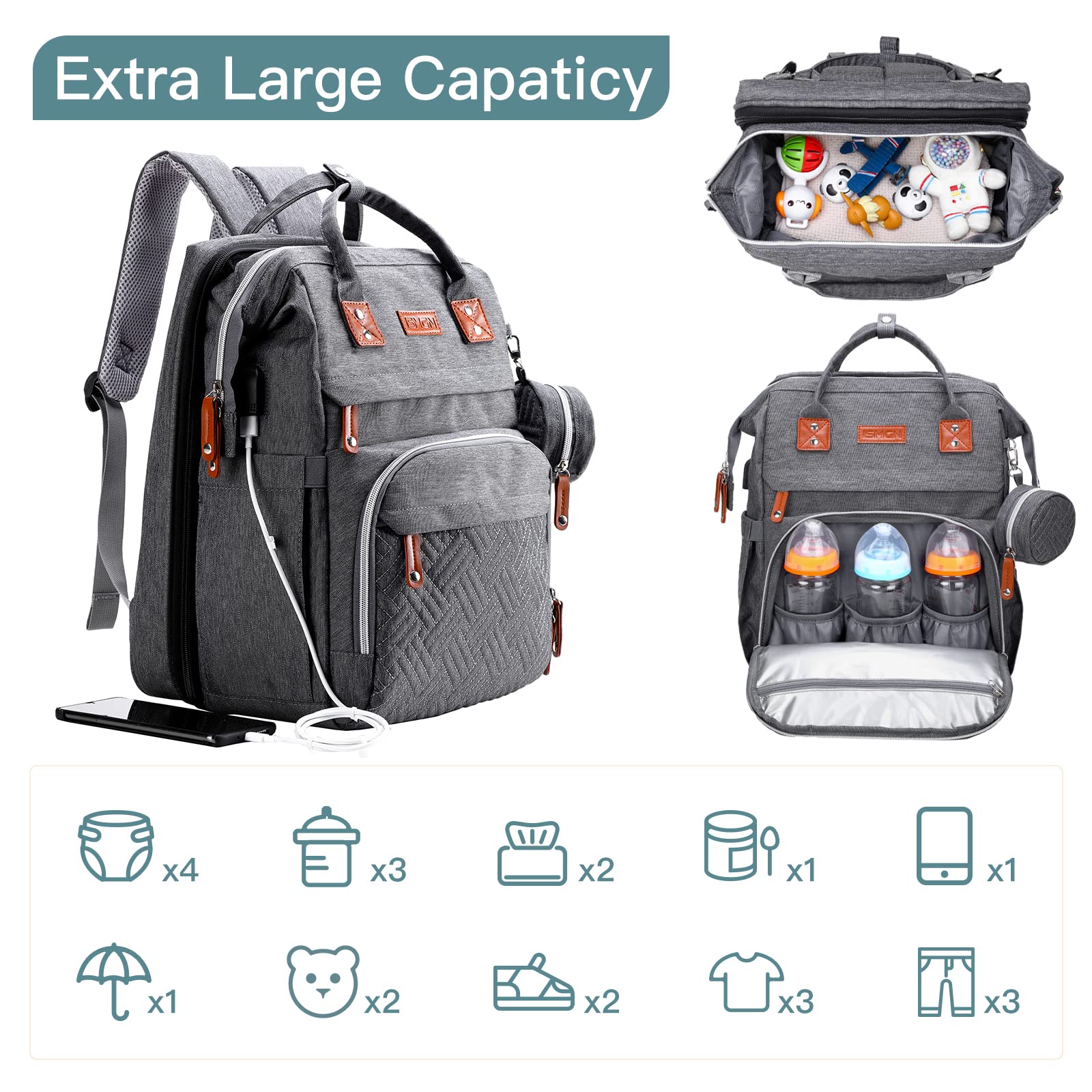 ISMGN diaper bag extra-large capacity 25L keeps items organized on outings