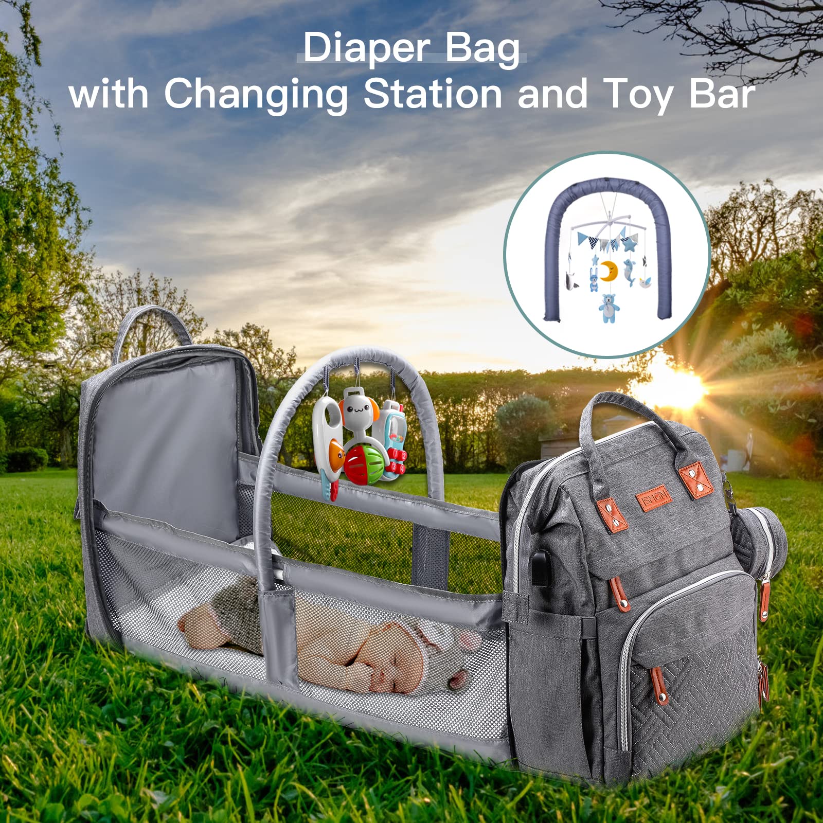 ISMGN diaper bag shows padded back panel and cushioned straps for comfort