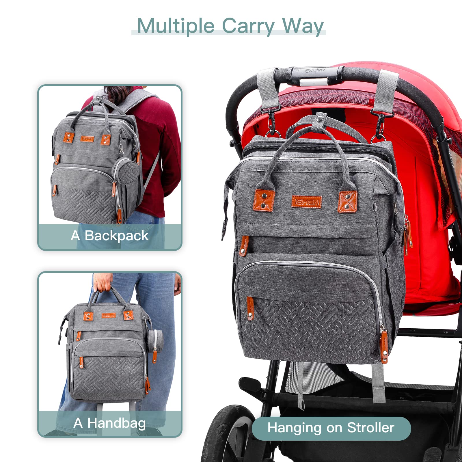 ISMGN diaper bag in deep gray offers unisex style for mom or dad