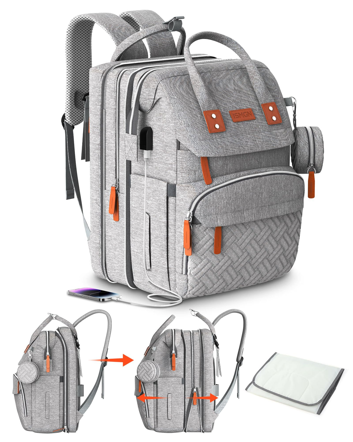 ISMGN extra-large diaper bag backpack main compartment neatly organized for twins' essentials