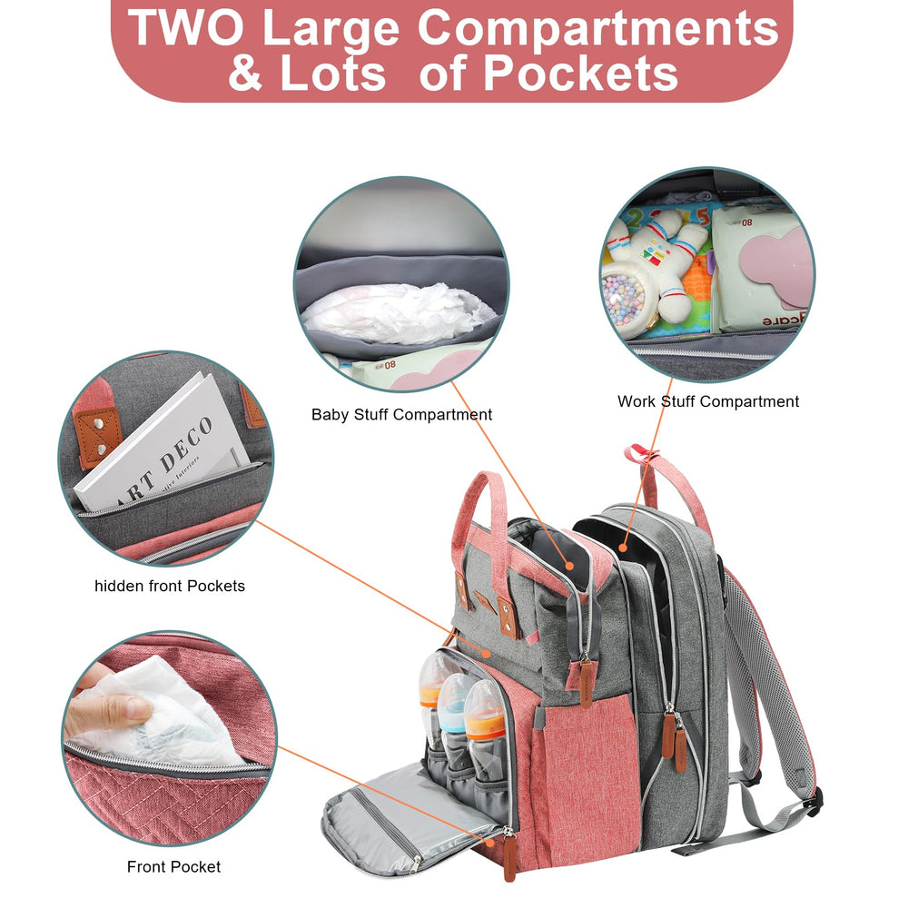 ISMGN Extra Large Diaper Bag Backpack PinkGrey, insulated bottle pockets for temperature control