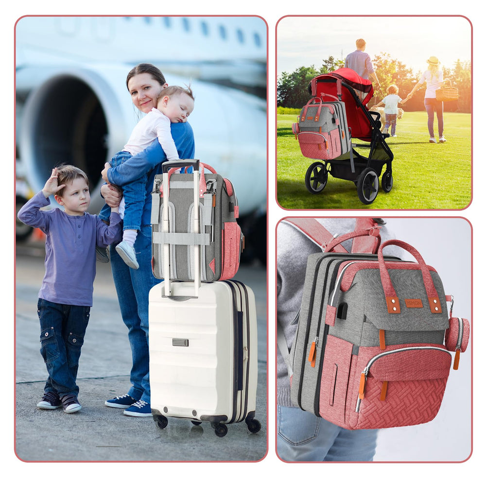 ISMGN Extra Large Diaper Bag Backpack PinkGrey, versatile three-mode design for carry options