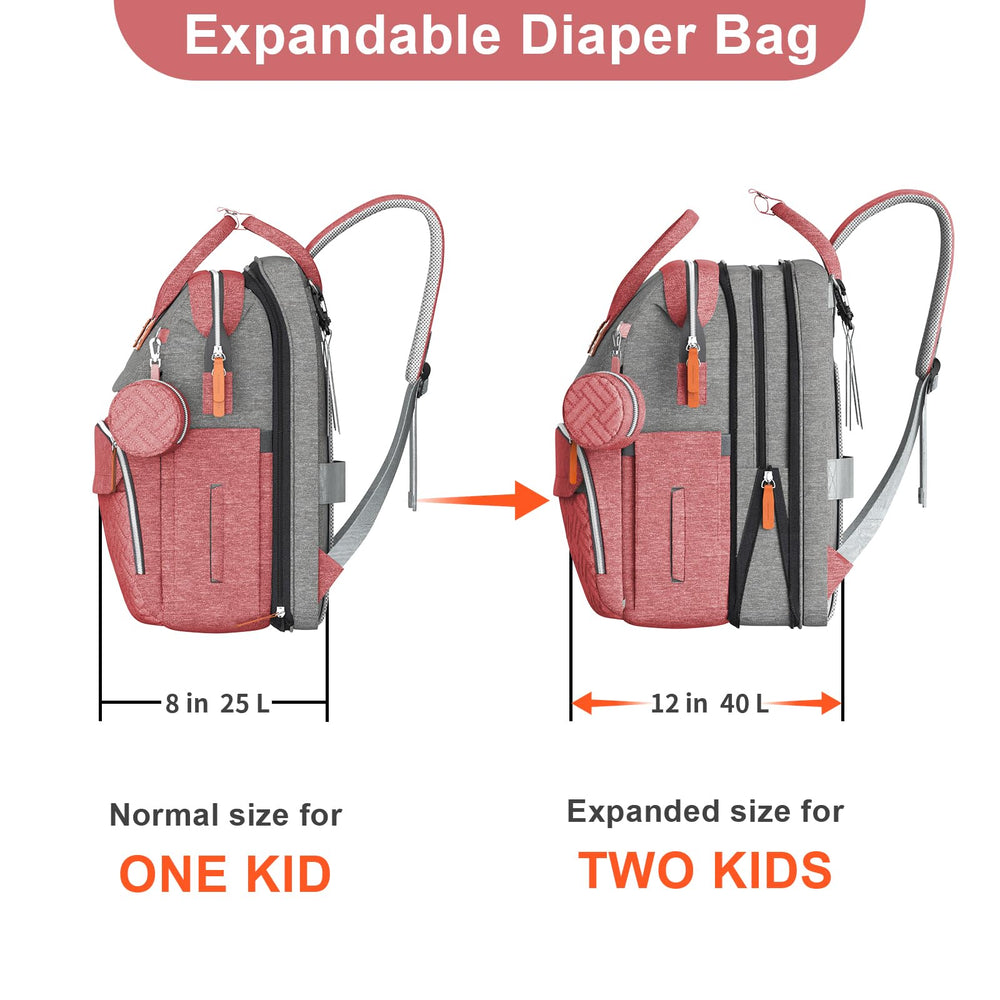 ISMGN Extra Large Diaper Bag Backpack PinkGrey, two-compartment layout keeps essentials organized