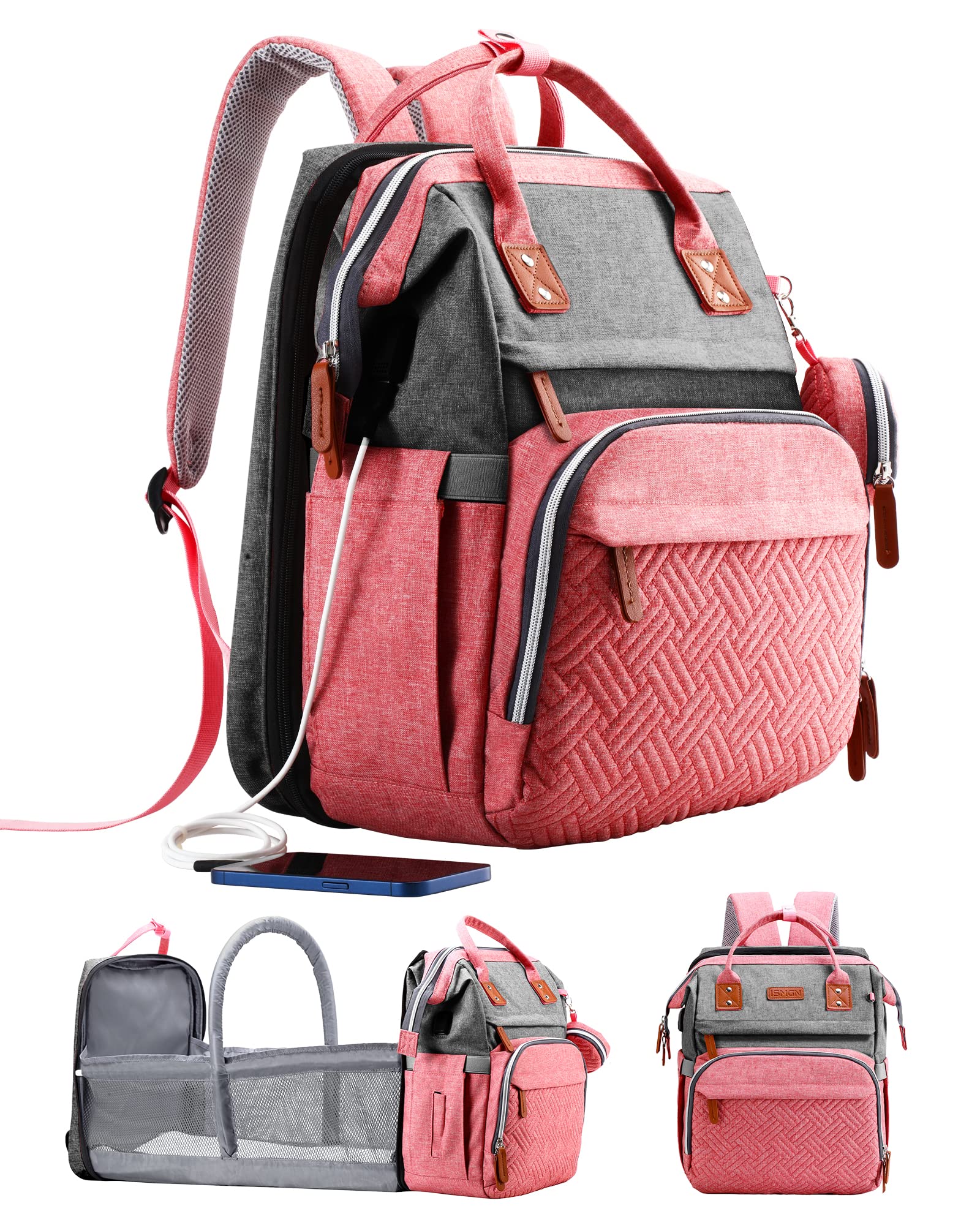 ISMGN diaper bag backpack with changing station offers an easy on-the-go changing surface.