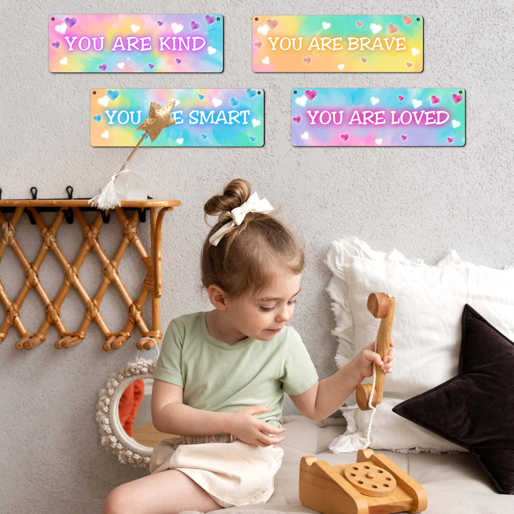 ISOVF 4-piece tie-dye sign set adds colorful, charming decor to playrooms