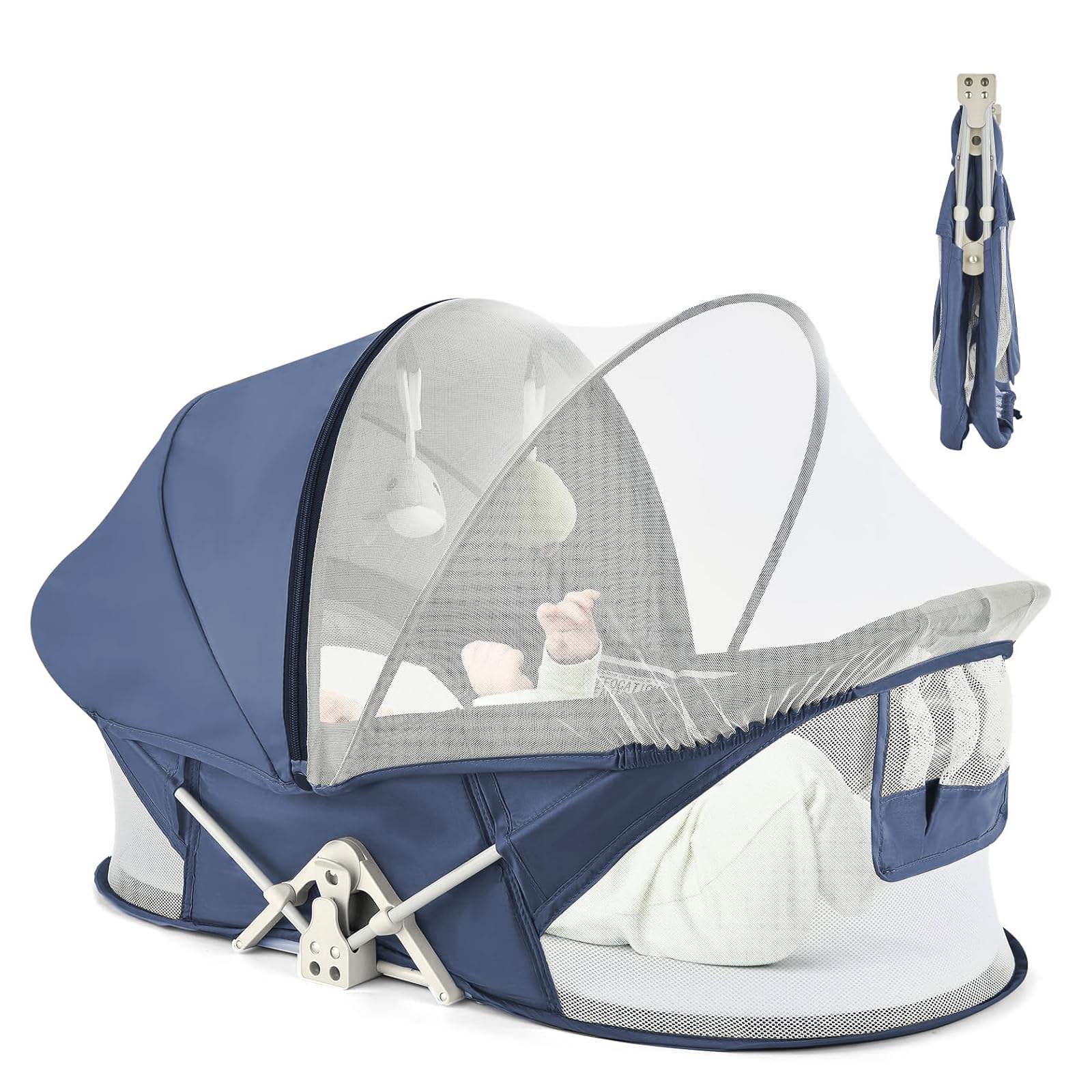 ISELECTOR portable baby bassinet folded for travel and easy storage.