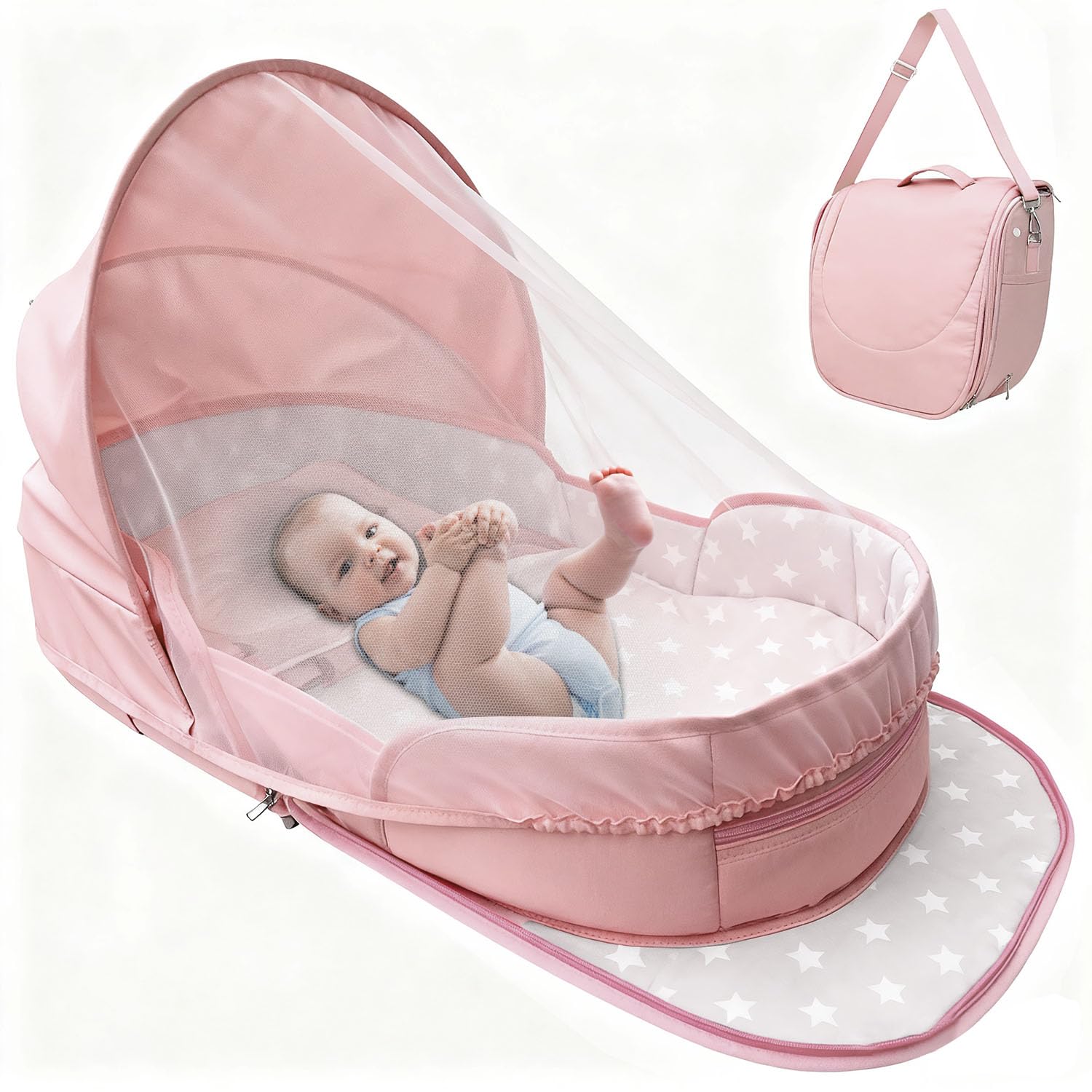ISELECTOR portable bassinet bedside sleeper setup demonstrates quick 30-second assembly for busy nights.