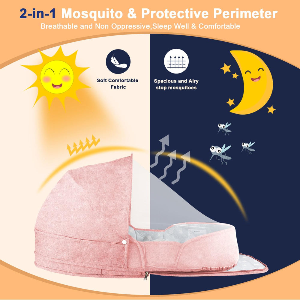 ISELECTOR pink safe design emphasizes soft color and raised edges for cozy cosleeping.