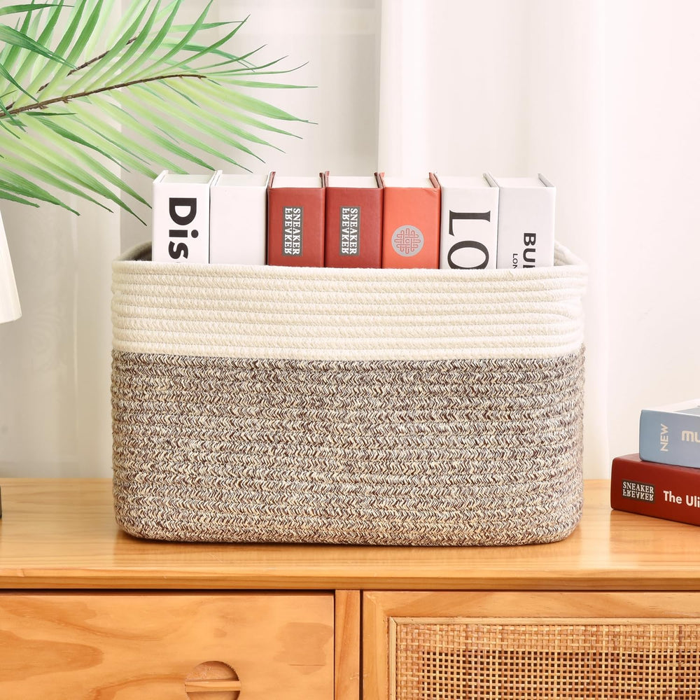 Issudata storage basket in living room complements decor and organization