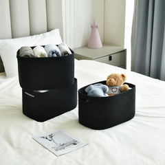 Issudata storage basket in living room demonstrates decorative organization.