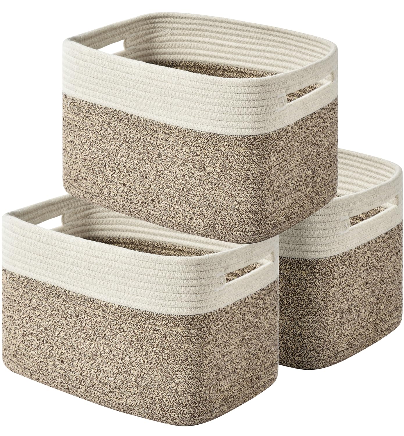 Issudata storage basket packaging highlights the three soft baskets for easy organization