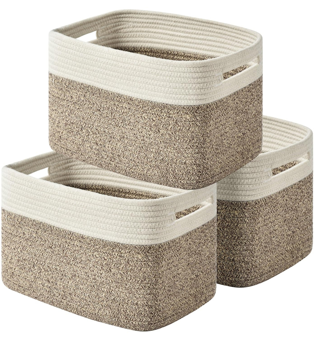 Issudata storage basket packaging highlights the three soft baskets for easy organization