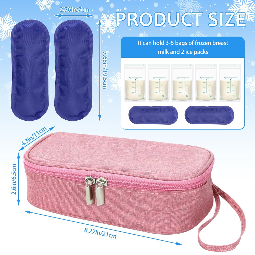 ISUSSER breastmilk cooler bag pink interior with ice packs for organized pumping days.