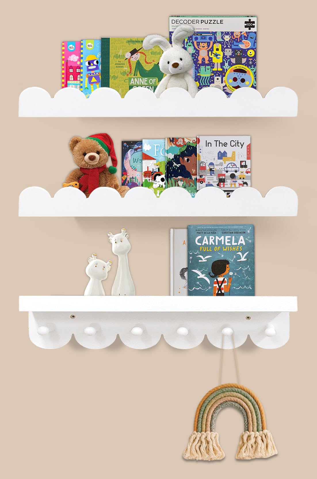 Iswabard floating nursery shelves with scalloped white 16in design organize books and toys.