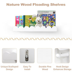 Iswabard natural pine nursery shelves closeup shows safe, sustainable materials.
