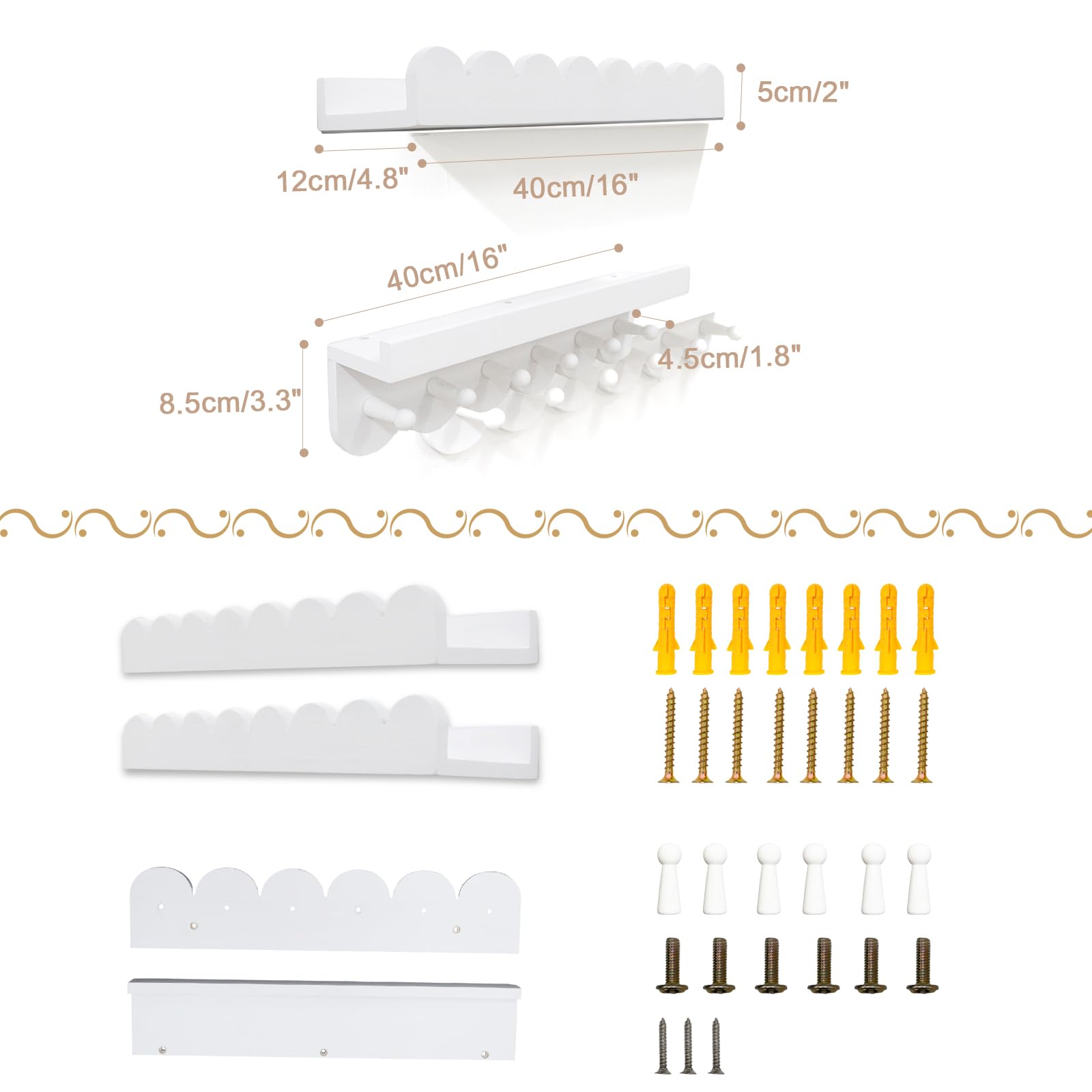 Iswabard nursery shelves set of 3 with hooks enables flexible wall organization.