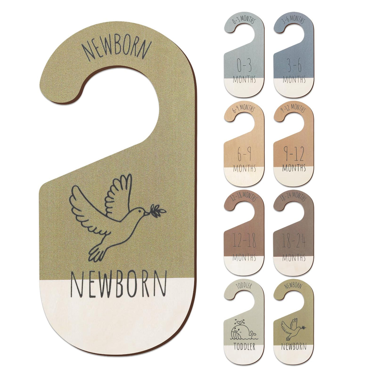 ITDYB wooden baby closet dividers front view for quick size lookup in a gender-neutral nursery