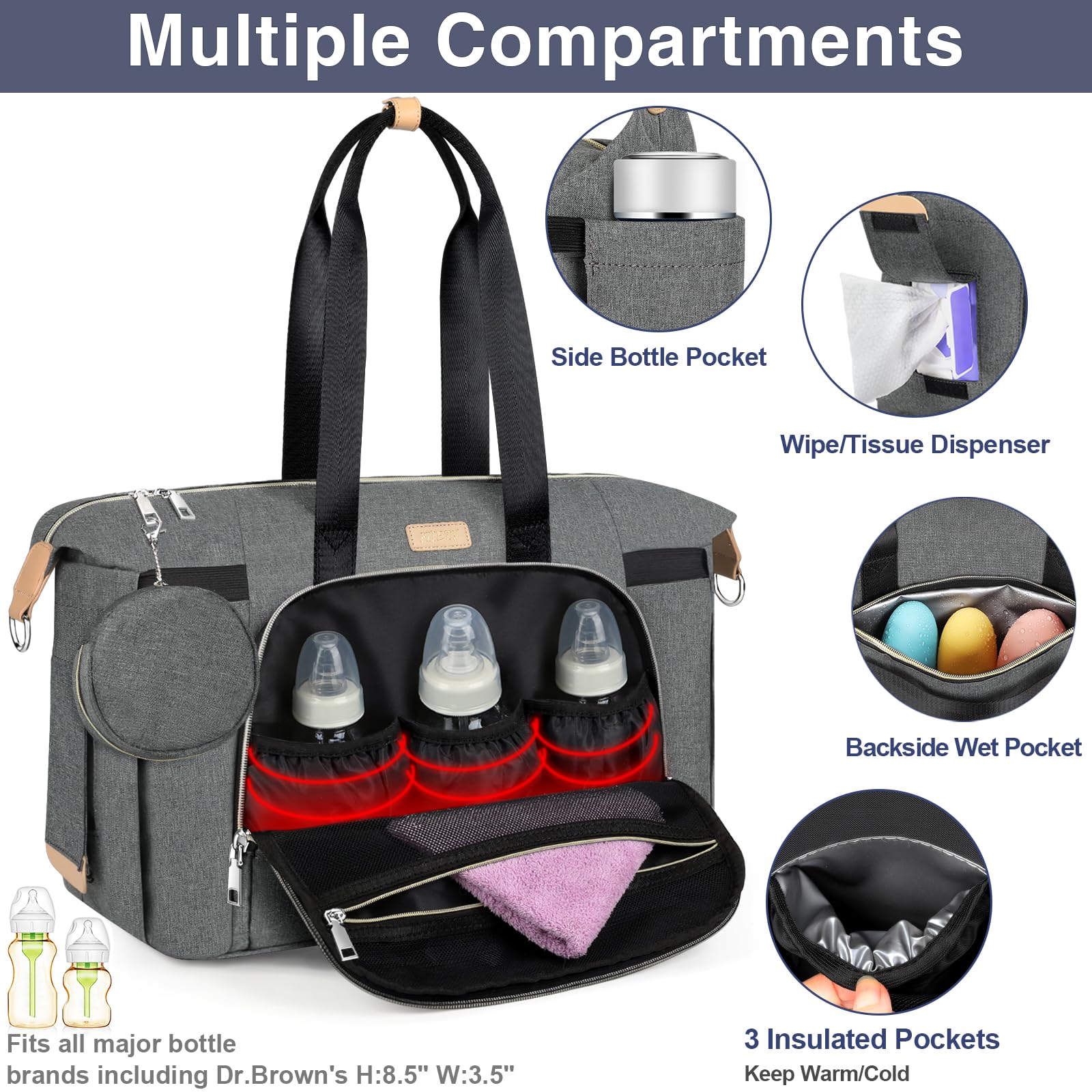 ITIEZY diaper bag tote with portable changing pad for on the go diapering