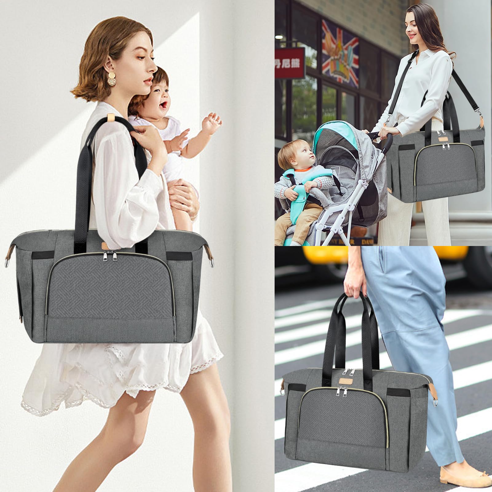 ITIEZY diaper bag tote stroller straps for hands free strolling with baby gear