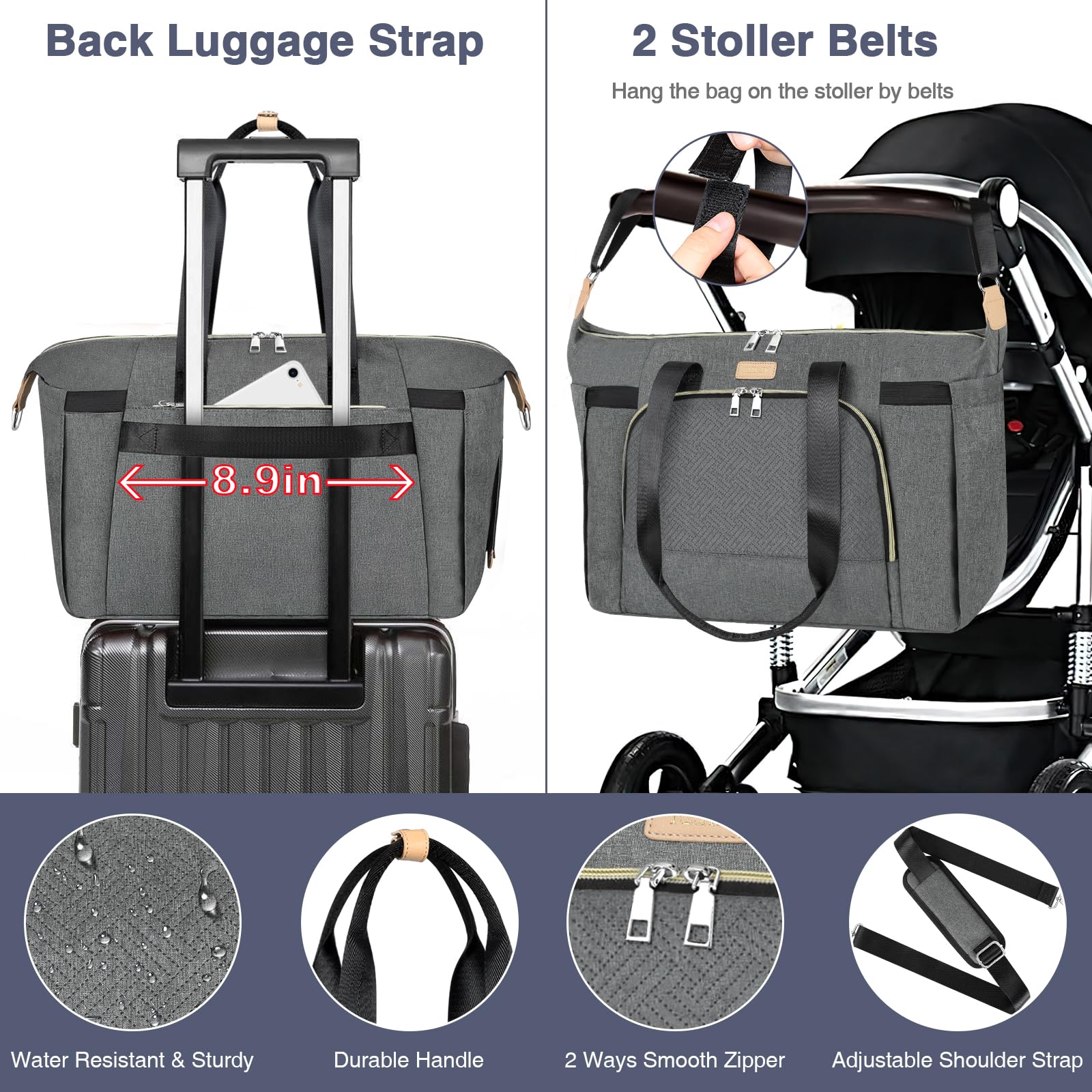 ITIEZY diaper bag tote wet dry pocket keeps damp items separate while traveling
