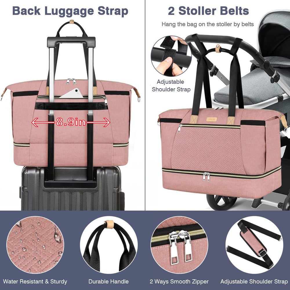 ITIEZY diaper bag tote bottom feet prevent dirt contact and keep the bag upright.