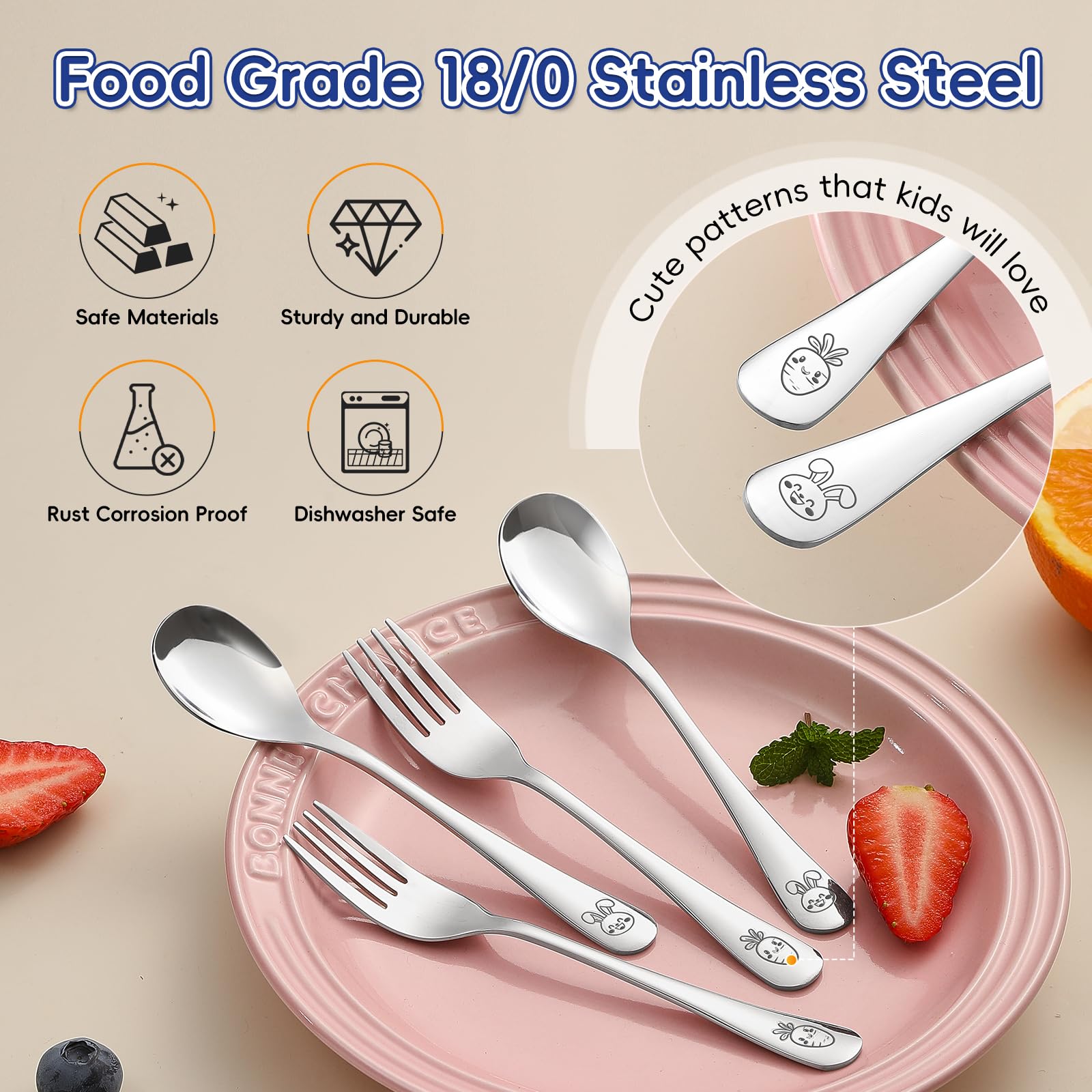 ITITT carrot and bunny pattern adds playful appeal during meals.