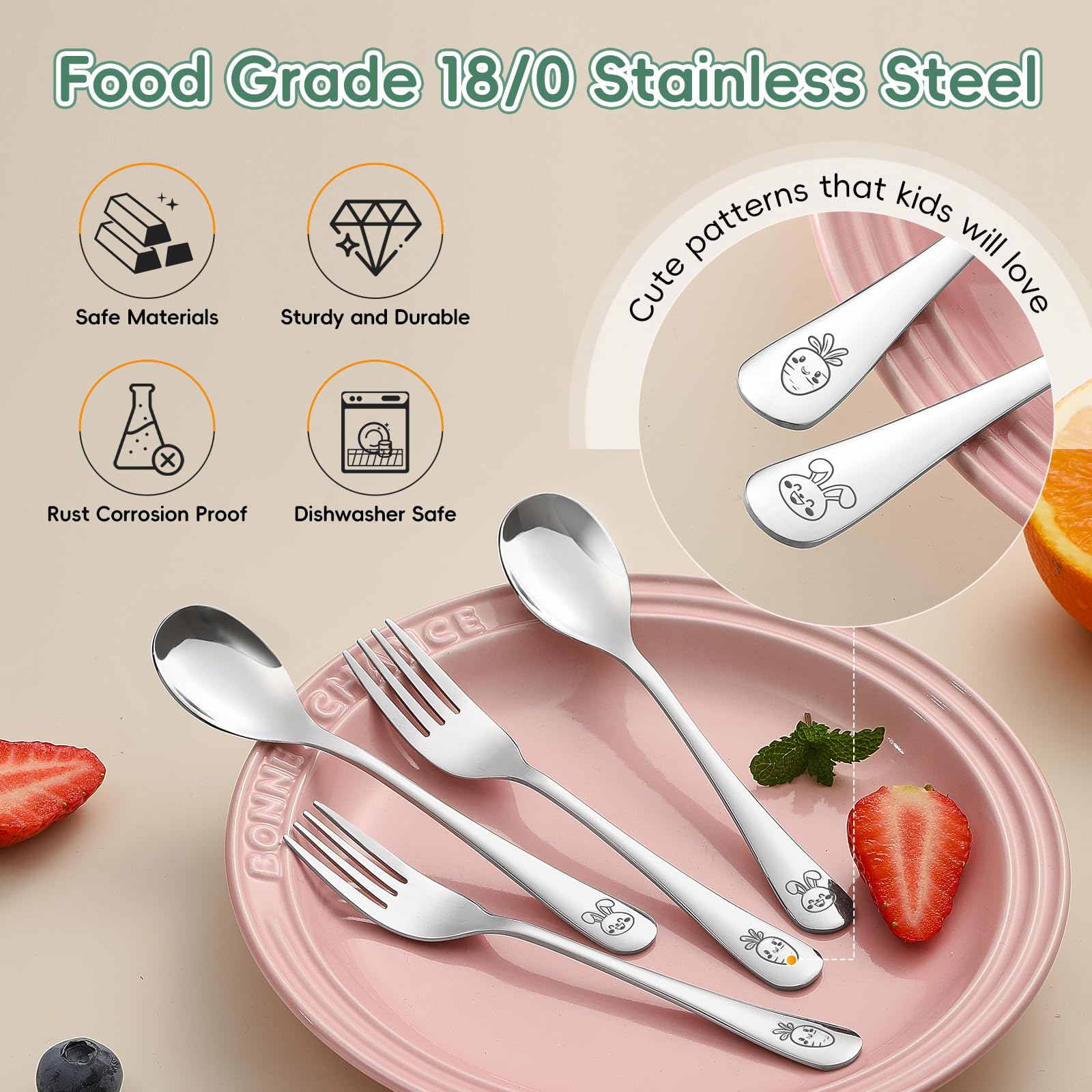 ITITT carrot-pattern utensils spark kids' interest at meals.