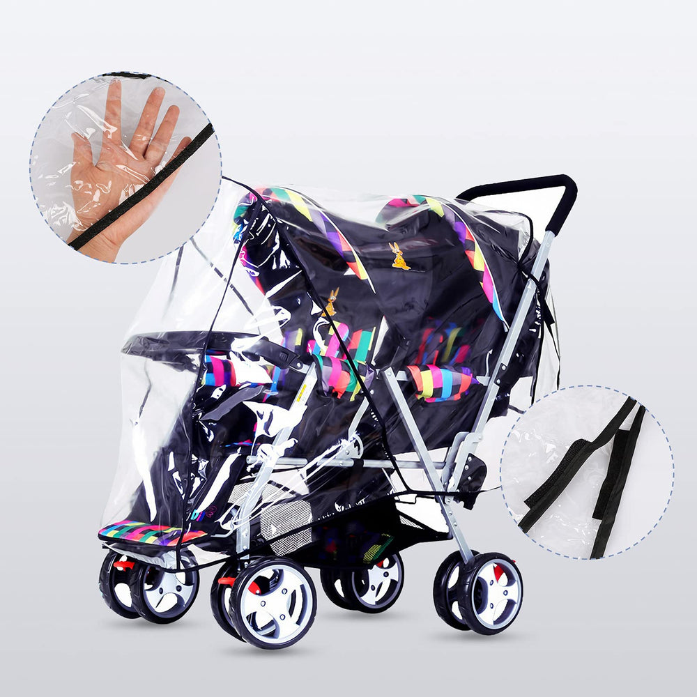 ITODA Tandem Twins rain cover clear back view allows easy parent-child interaction.