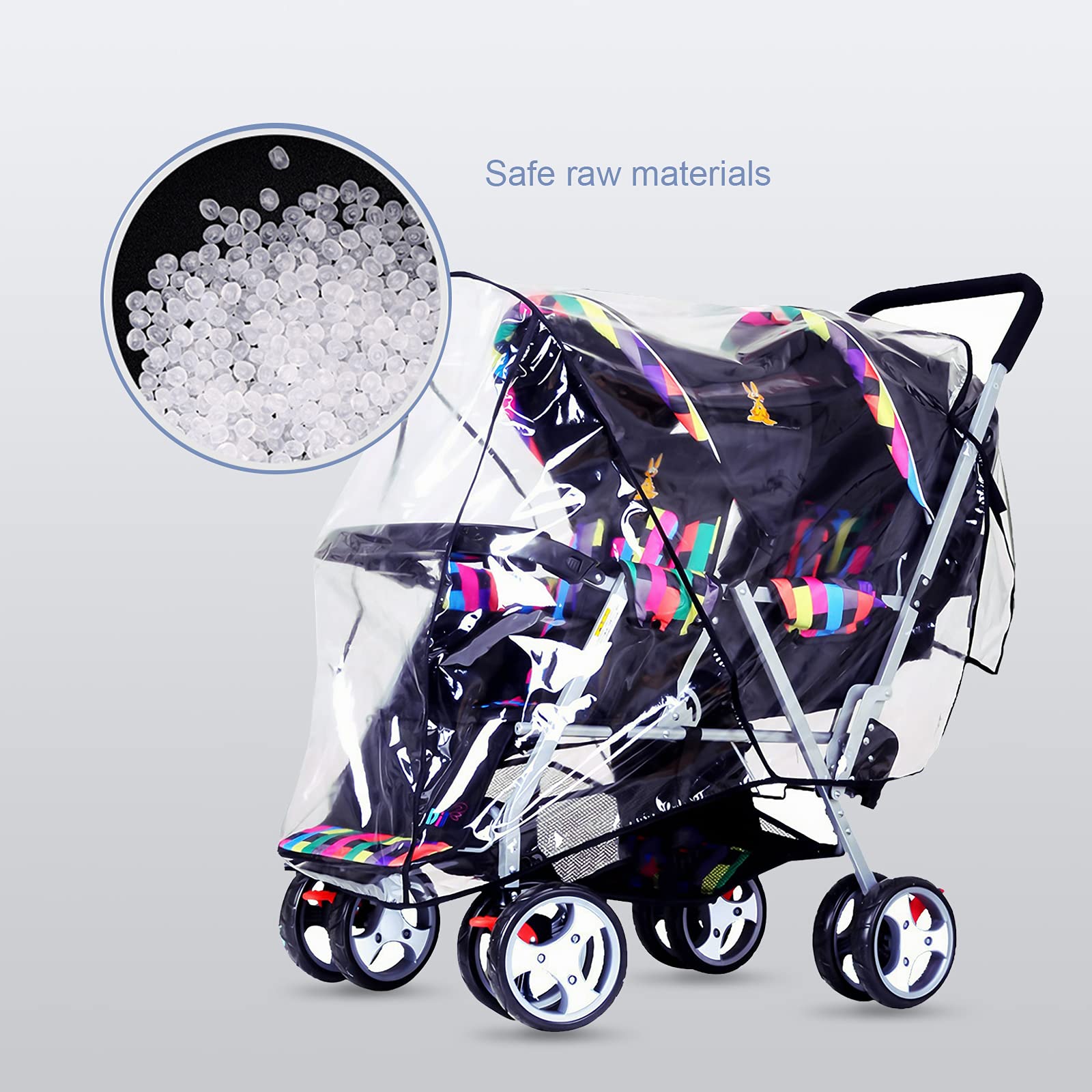 ITODA Tandem Twins rain cover front window provides clear visibility during travel.