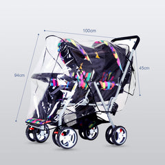 ITODA Tandem Twins rain cover side venting keeps air flowing while shielding kids.