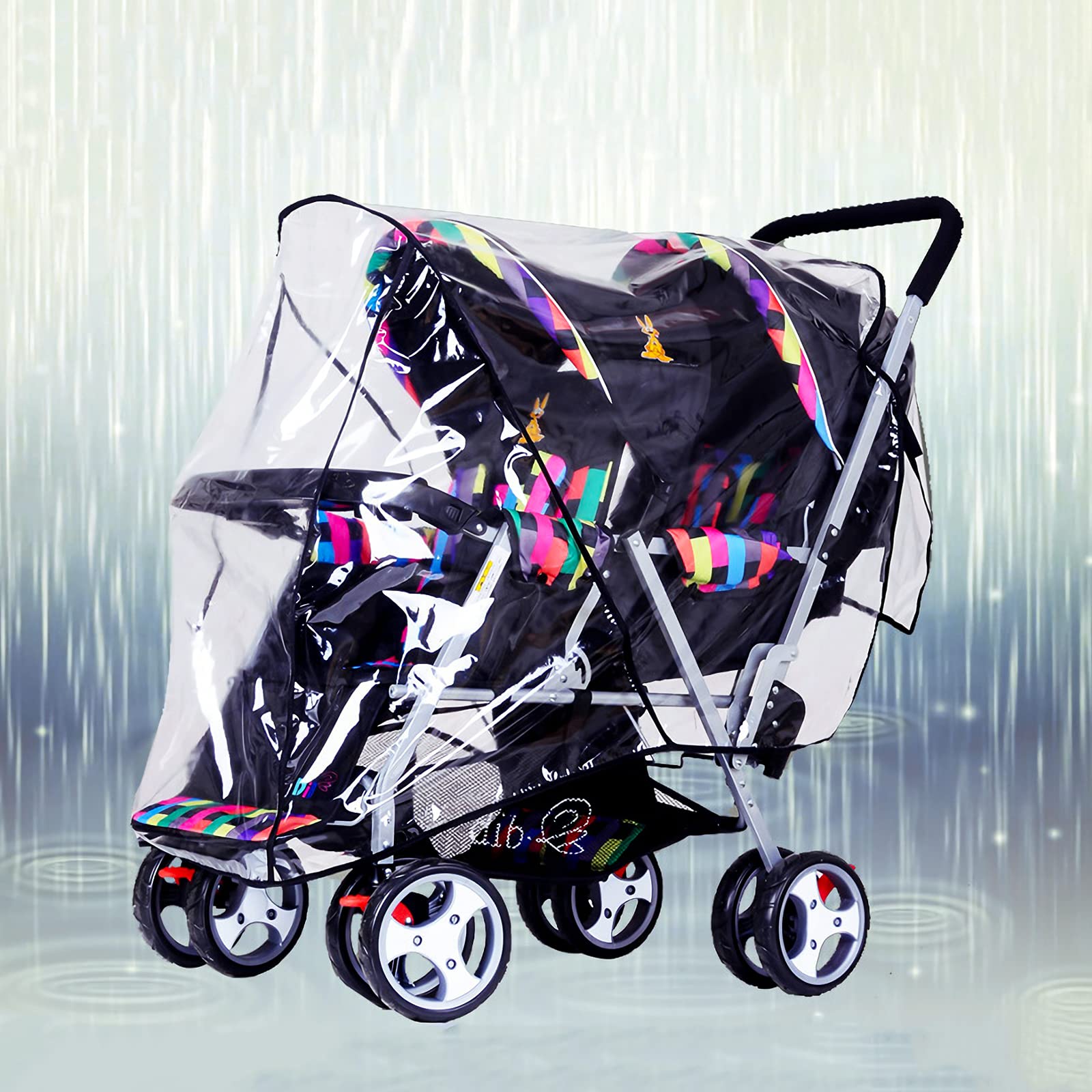 ITODA Tandem Twins rain cover waterproof zipper prevents leaks in rain.