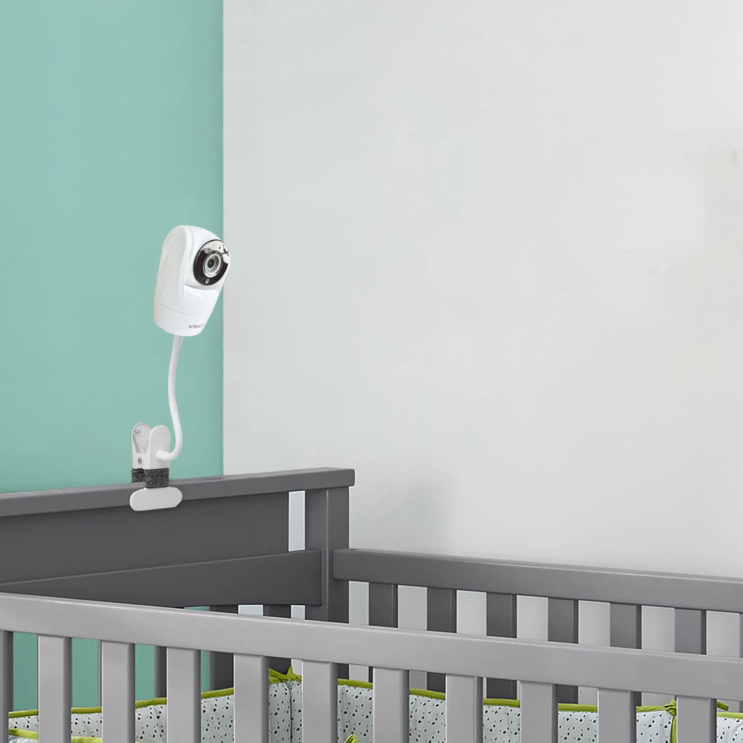 iTODOS baby monitor mount on bed frame shows flexible positioning.