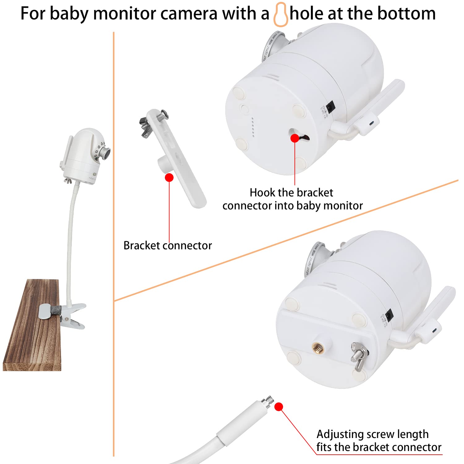 iTODOS flexible baby monitor clip mount 360-rotation enables perfect angle adjustments