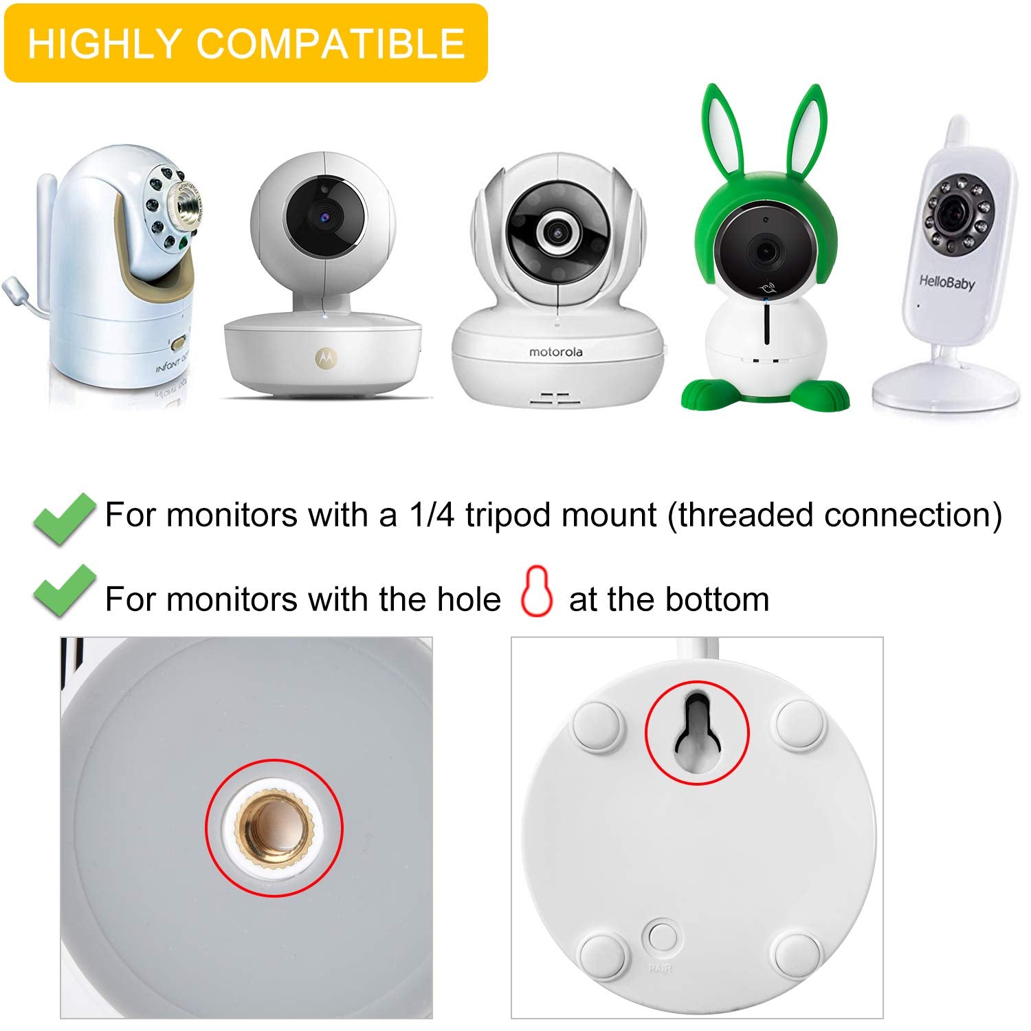 iTODOS flexible baby monitor clip mount clip-clamp supports crib or furniture mounting options