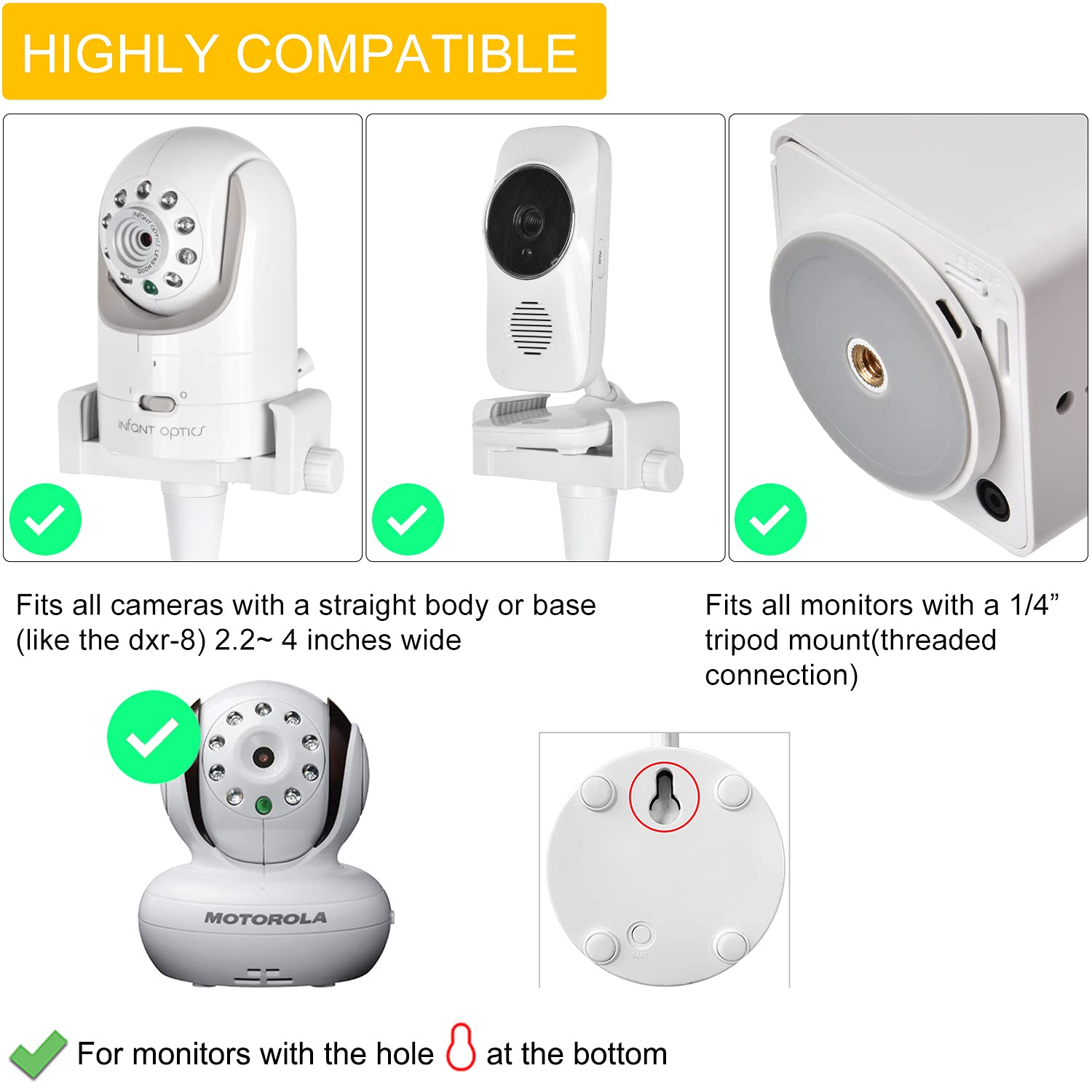 iTODOS universal baby monitor holder fits most cameras for flexible setup.