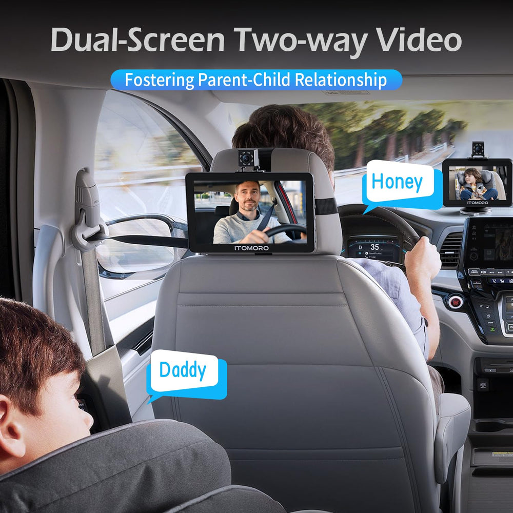 Itomoro baby camera rear screen 7in keeps baby in sight for safe backseat monitoring.
