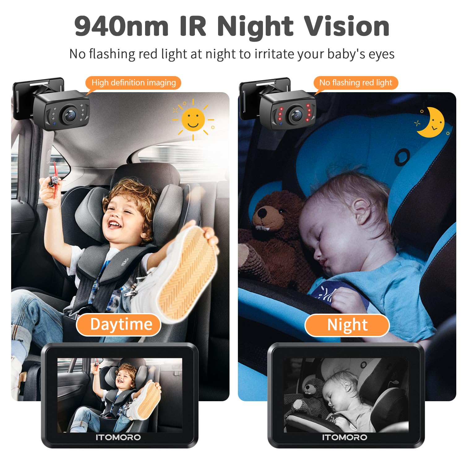 Itomoro Baby Car Camera 3x zoom provides clearer details during rear-view checks.