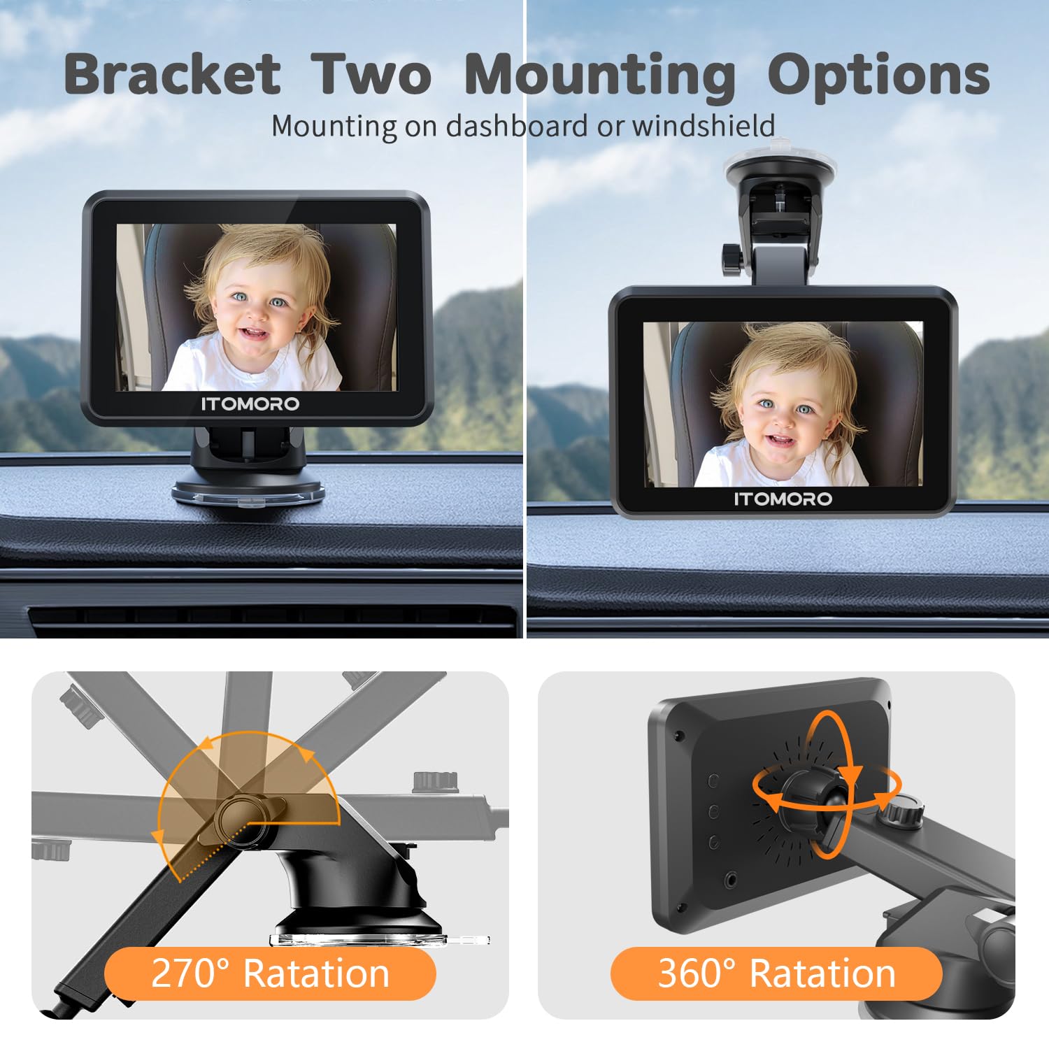 Itomoro Baby Car Camera easy install with headrest straps for quick setup.