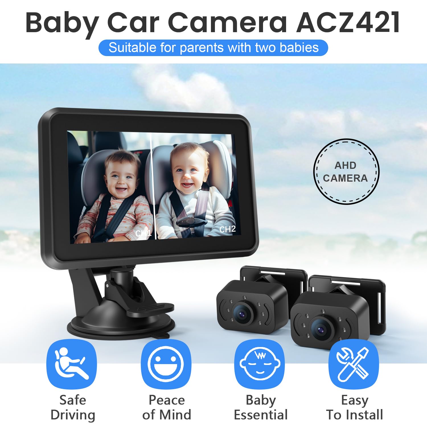 Itomoro baby car mirror 5-inch HD display delivers clear, wide-angle viewing.