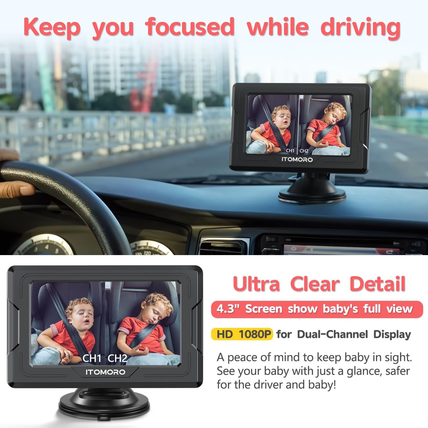 Itomoro easy-install headrest straps keep the camera stable during driving.