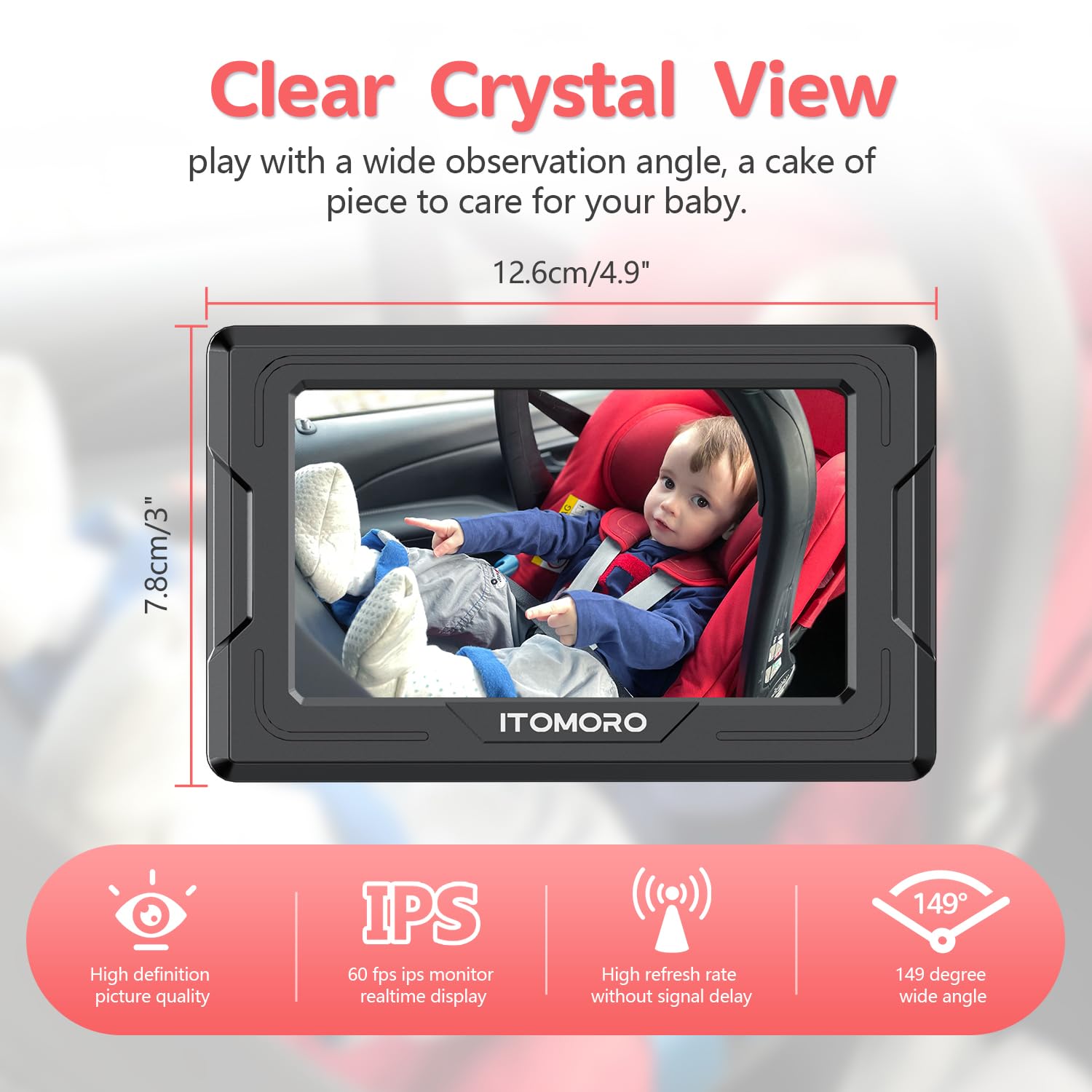 Itomoro 940nm night vision provides clear backseat visibility without disturbing sleep.