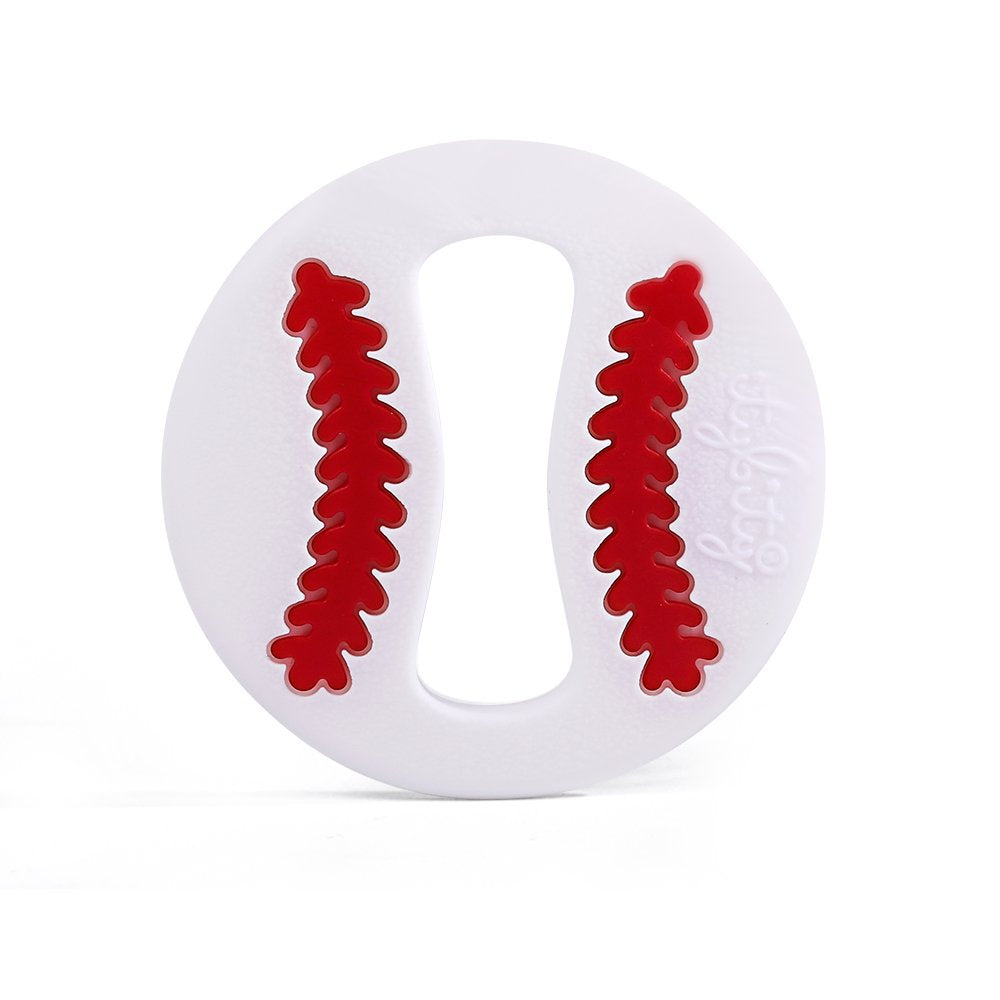 Itybity silicone baseball teether closeup textures for soothing gums